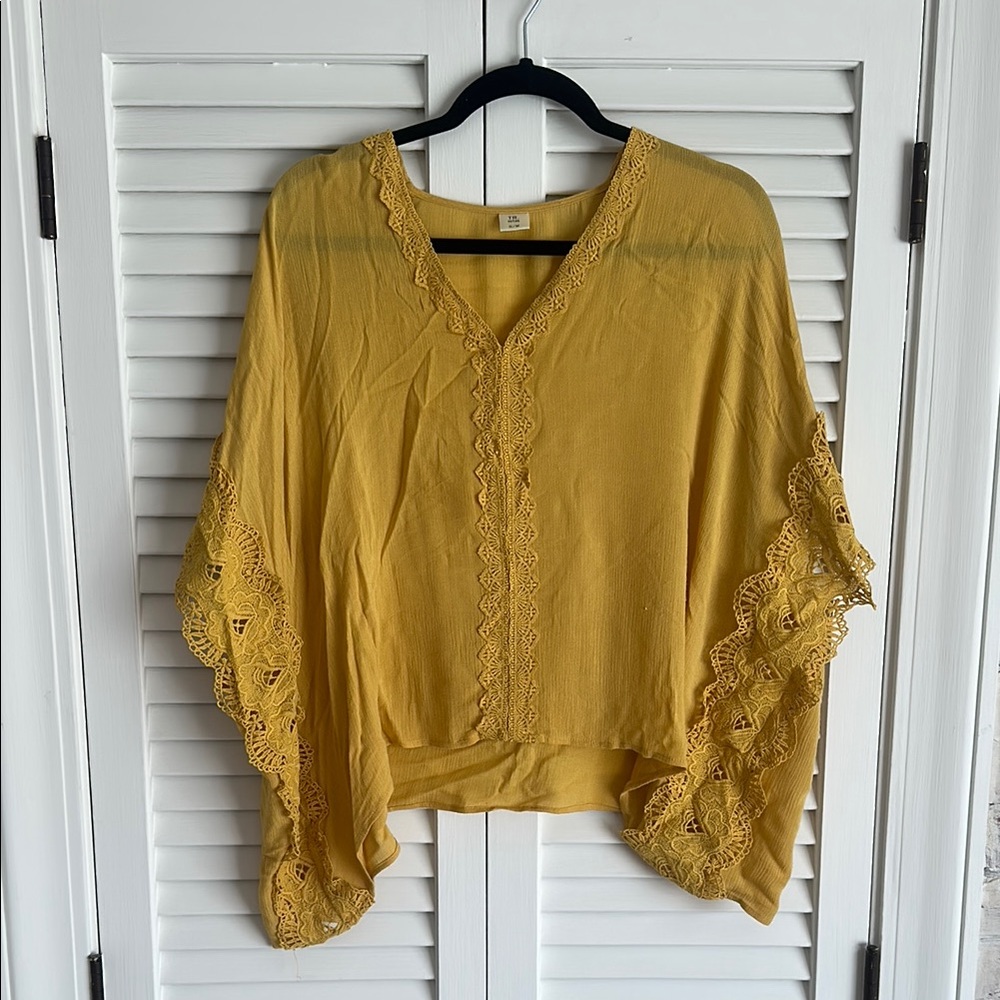 Yellow Lace Trim Women's Top